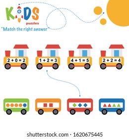 Easy colorful math match the right answer worksheet practice for preschool and elementary school kids.