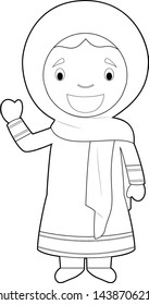 Easy coloring cartoon character from Afghanistan dressed in the traditional way Vector Illustration.