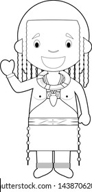 Easy coloring cartoon character from Angola (Himba Tribe) dressed in the traditional way Vector Illustration.