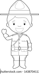 Easy coloring cartoon character from Canada dressed in the traditional way as a Mounted Policeman. Vector Illustration.