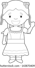 Easy coloring cartoon character from Chile dressed in the traditional way Vector Illustration.