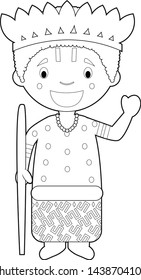 Easy coloring cartoon character from Congo dressed in the traditional way Vector Illustration.