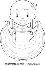 Easy coloring cartoon character from Costa Rica dressed in the traditional way Vector Illustration.