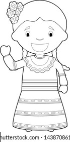 Easy coloring cartoon character from Dominican Republic dressed in the traditional way Vector Illustration.