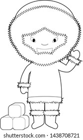 Easy coloring cartoon character from Greenland dressed in the traditional way as skimo people. Vector Illustration.