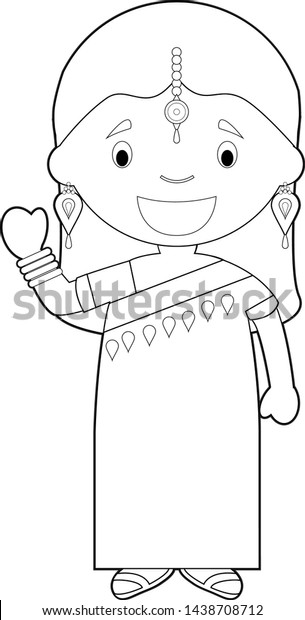 Easy Coloring Cartoon Character India Dressed Stock Vector (Royalty ...