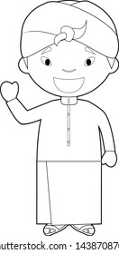 Easy coloring cartoon character from Indonesia dressed in the traditional way Vector Illustration.