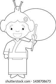 Easy coloring cartoon character from Japan dressed in the traditional way Vector Illustration.