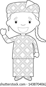 Easy coloring cartoon character from Mali or Central Africa dressed in the traditional way Vector Illustration.