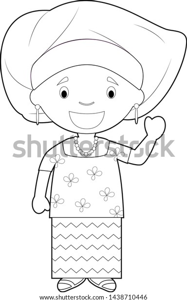 Easy Coloring Cartoon Character Nigeria Dressed Stock Vector (Royalty