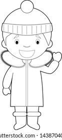 Easy coloring cartoon character from South Pole, Arctic or Antarctica dressed in the traditional way Vector Illustration.