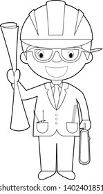 Easy coloring cartoon vector illustration of an architect.