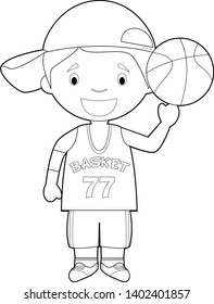 Easy coloring cartoon vector illustration of a basketball player.