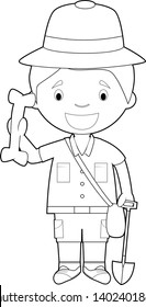 Easy coloring cartoon vector illustration of an archaeologist.