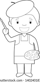 Easy coloring cartoon vector illustration of an artist.