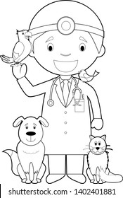 Easy coloring cartoon vector illustration of a veterinarian.