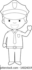 Easy coloring cartoon vector illustration of a policeman.