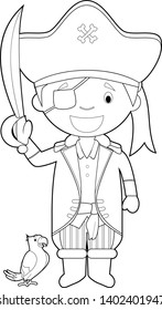 Easy coloring cartoon vector illustration of a pirate.