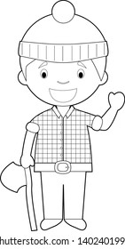 Easy coloring cartoon vector illustration of a lumberjack.