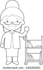 Easy coloring cartoon vector illustration of a librarian.