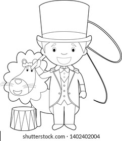 Easy coloring cartoon vector illustration of a lion tamer.