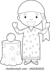 Easy coloring cartoon vector illustration of a fortune teller.