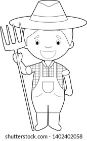 Easy coloring cartoon vector illustration of a farmer.