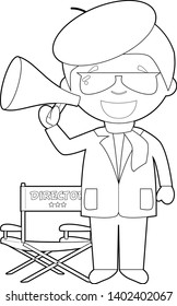 Easy coloring cartoon vector illustration of a filmmaker.