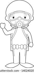 Easy coloring cartoon vector illustration of a diver.