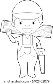 Easy coloring cartoon vector illustration of a carpenter.