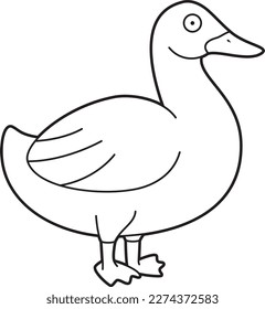 Easy coloring cartoon vector illustration of a duck