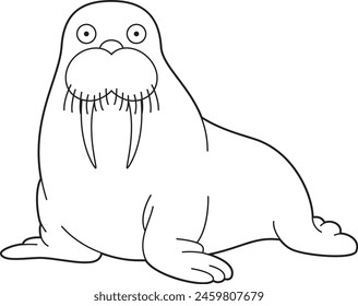 Easy coloring cartoon vector illustration of a walrus