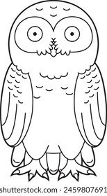 Easy coloring cartoon vector illustration of a snowy owl