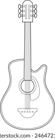 Easy coloring cartoon vector illustration of an Acoustic guitar isolated on white background