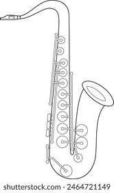 Easy coloring cartoon vector illustration of a saxophone isolated on white background