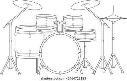 Easy coloring cartoon vector illustration of a drum set isolated on white background