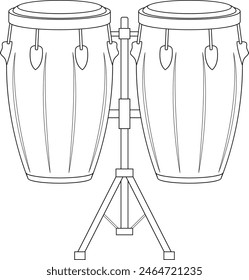 Easy coloring cartoon vector illustration of conga drums isolated on white background