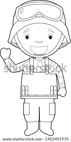 Easy coloring cartoon vector illustration of a soldier.