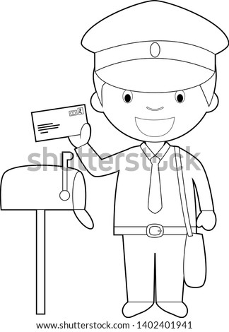 Easy coloring cartoon vector illustration of a postman.