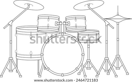Easy coloring cartoon vector illustration of a drum set isolated on white background