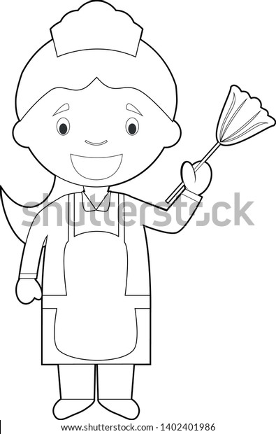 Easy Coloring Cartoon Vector Illustration Maid Stock Vector Royalty Free 1402401986