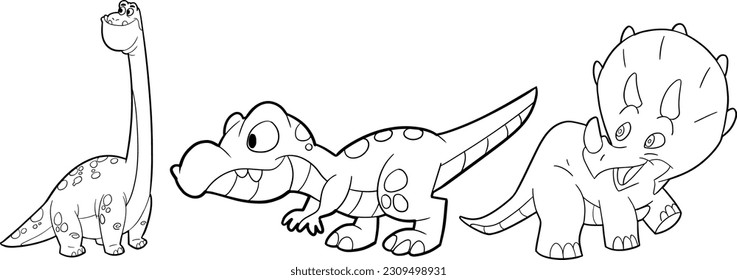 Easy coloring page baby dinosaur   Icon sheet vector 	
