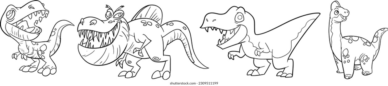 Easy coloring page baby dinosaur   Icon sheet vector 	
