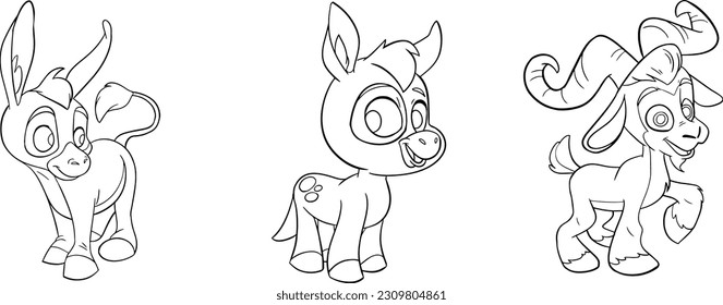 Easy coloring page of donkey . Icon sheet vector. Vector design template for kids coloring book	
