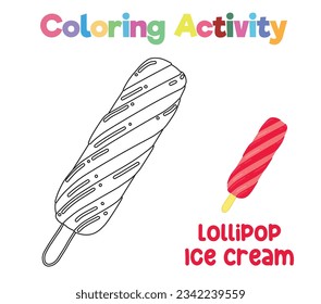 Easy coloring page for kids. Coloring activity for children. Coloring the lollipop or popsicle ice cream. Educational printable coloring worksheet. Vector illustration file.