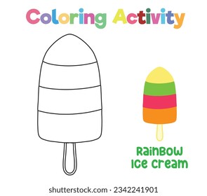 Easy coloring page for kids. Coloring activity for children. Coloring the rainbow ice cream. Educational printable coloring worksheet. Vector illustration file.