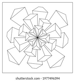 Easy coloring pages for adults. 3d mandala pattern isolated on white squared background. Mandala vector in Eps 8.