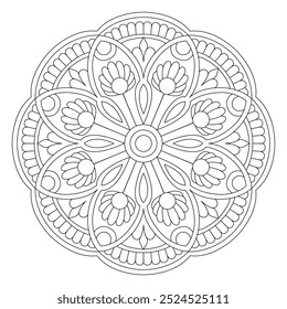 Fácil colorir páginas para adultos design de mandala, arquivo vetorial, design de tatuagem, arte de parede, arte de mandala simples, Design para um papel de parede Camisa de pintura e azulejo Projeto adesivo, arquivo vetorial