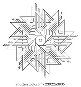 Easy Coloring Pages for Adults.
Coloring Page of geometric abstract mandala. Simple mandala in EPS 8. #650