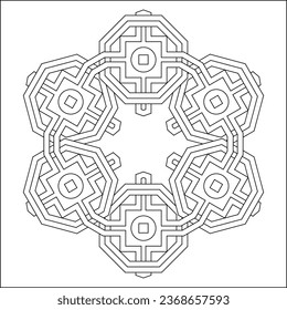 Easy Coloring Pages for Adults. Coloring Page of geometric abstract mandala. Simple mandala in a hexagon shape. Chinese pattern. EPS 8. #748